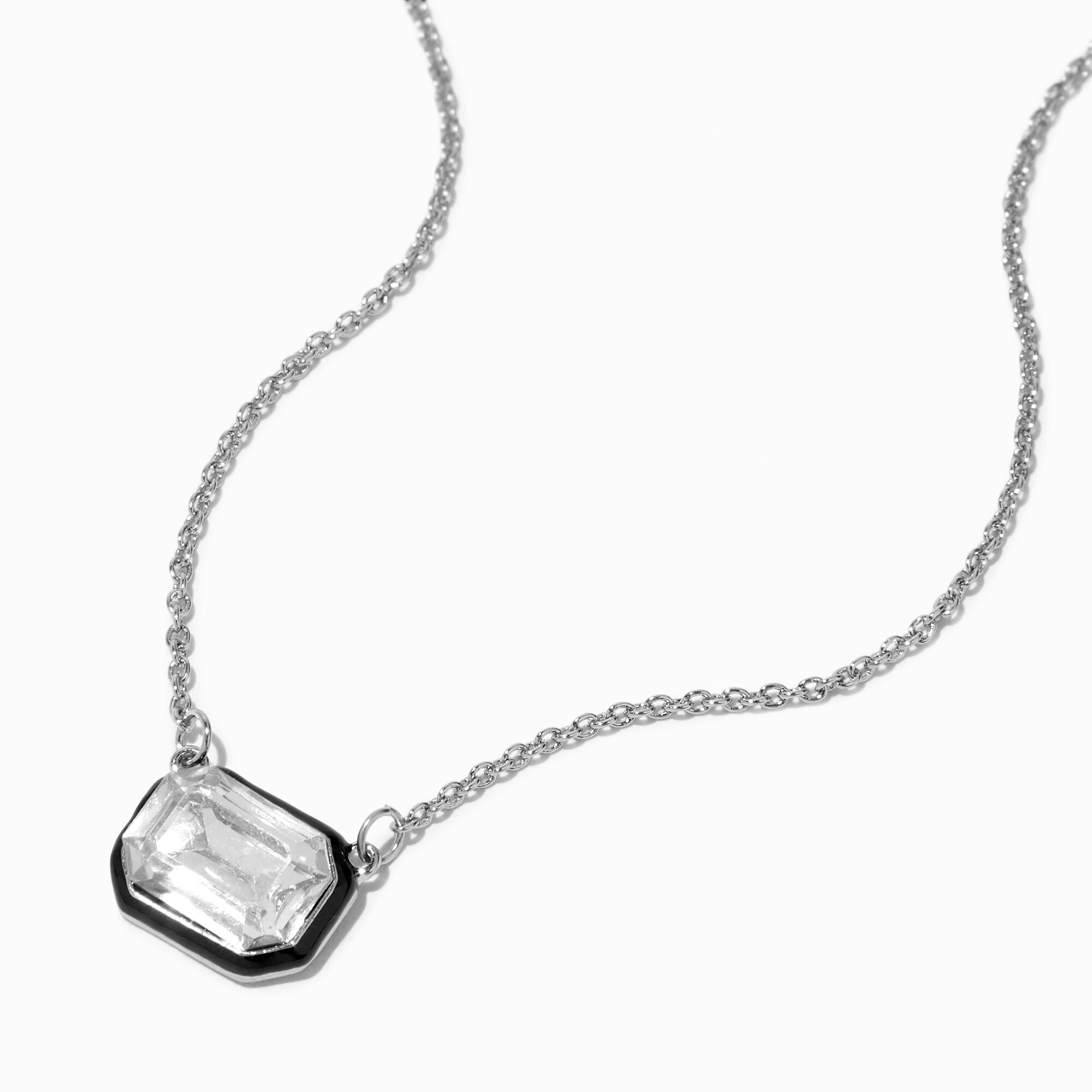 View Claires SilverTone Crystal Enamel Pendant Necklace Black information