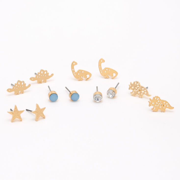 Gold Mixed Dinosaur Stud Earrings - 6 Pack,