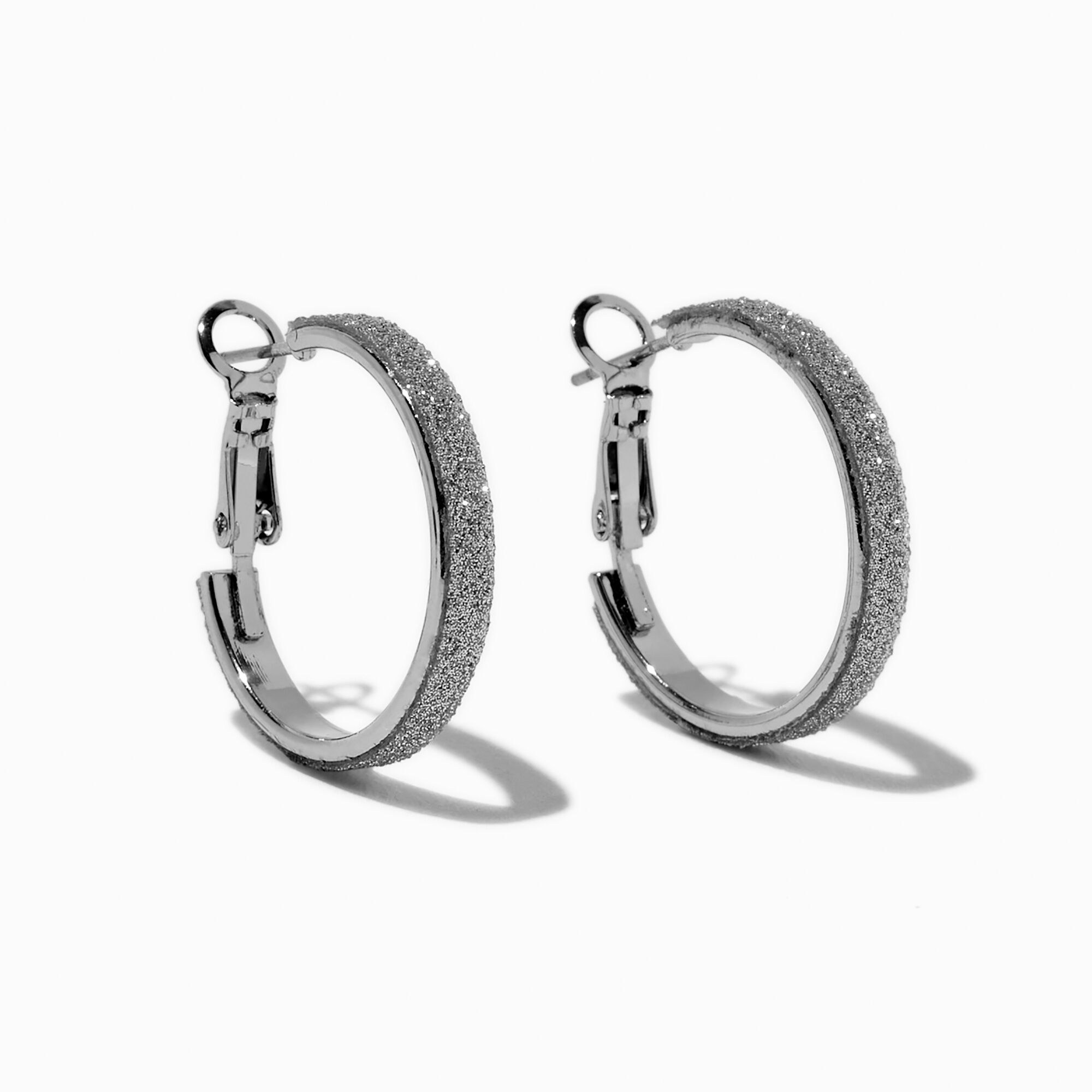 Silver Glitter 20mm Hoop Earrings,