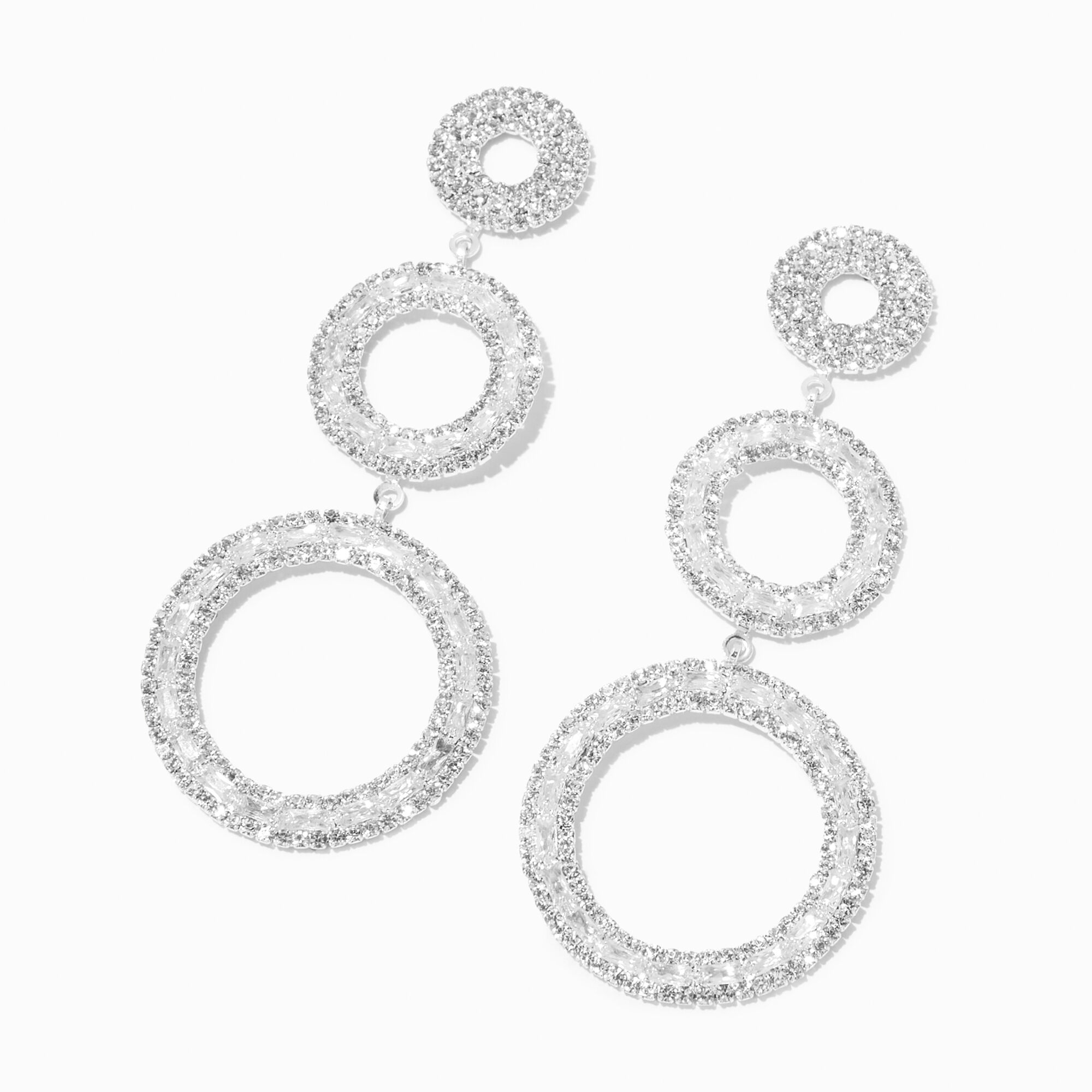 View Claires Tone Rhinestone 3 Circle Drop Earrings Silver information
