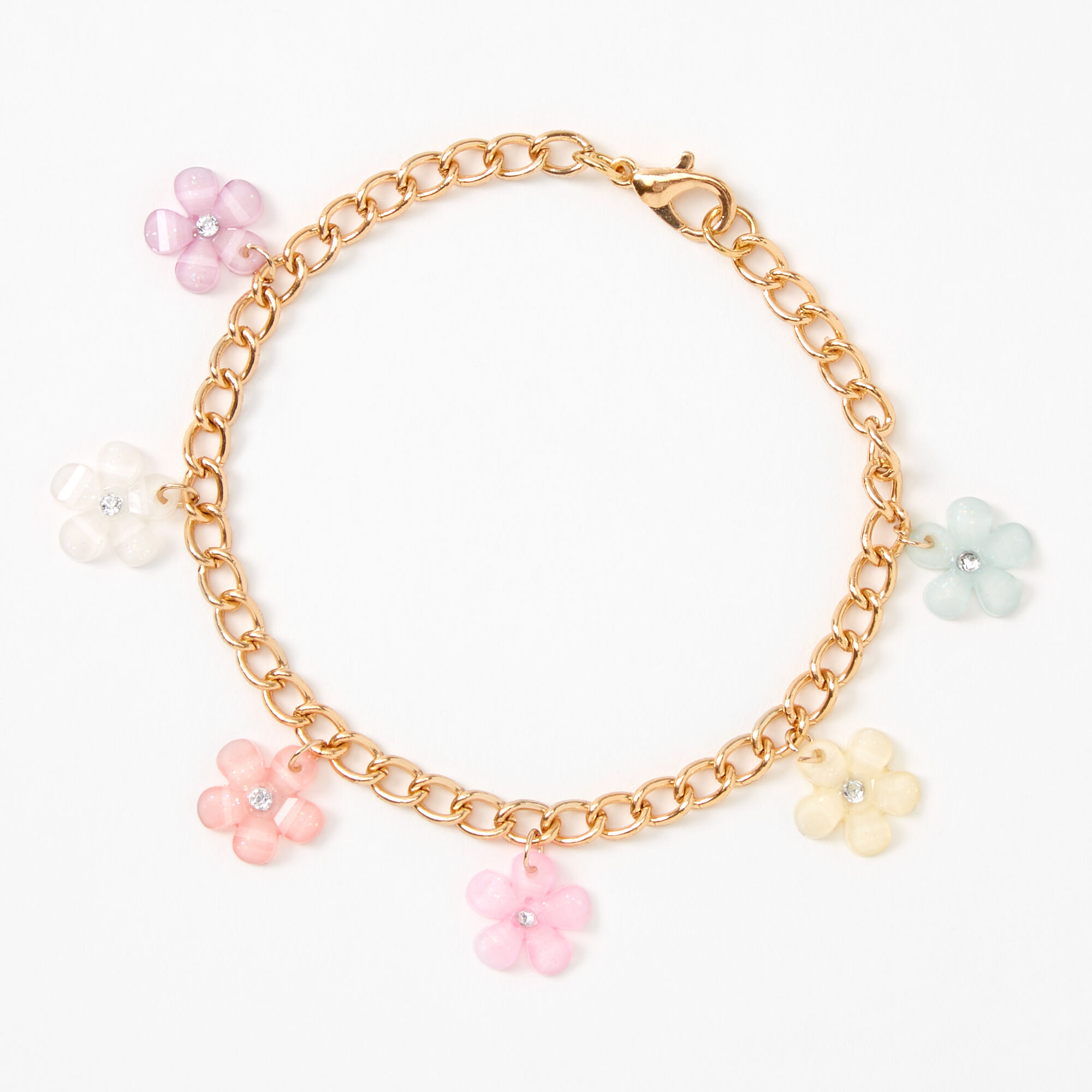 Gold Pastel Spring Flowers Charm Bracelet