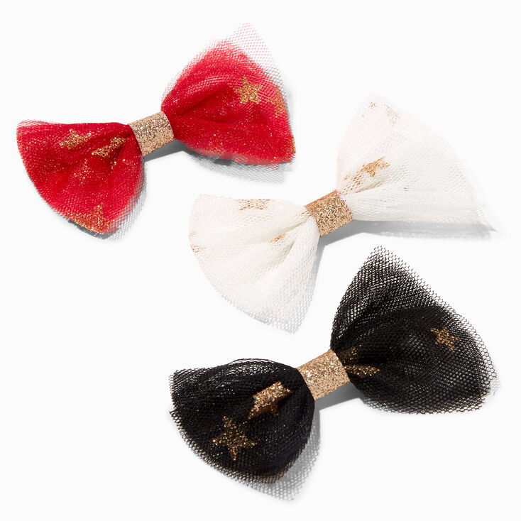 Holiday Tulle Star Hair Bow Clips - 3 Pack,