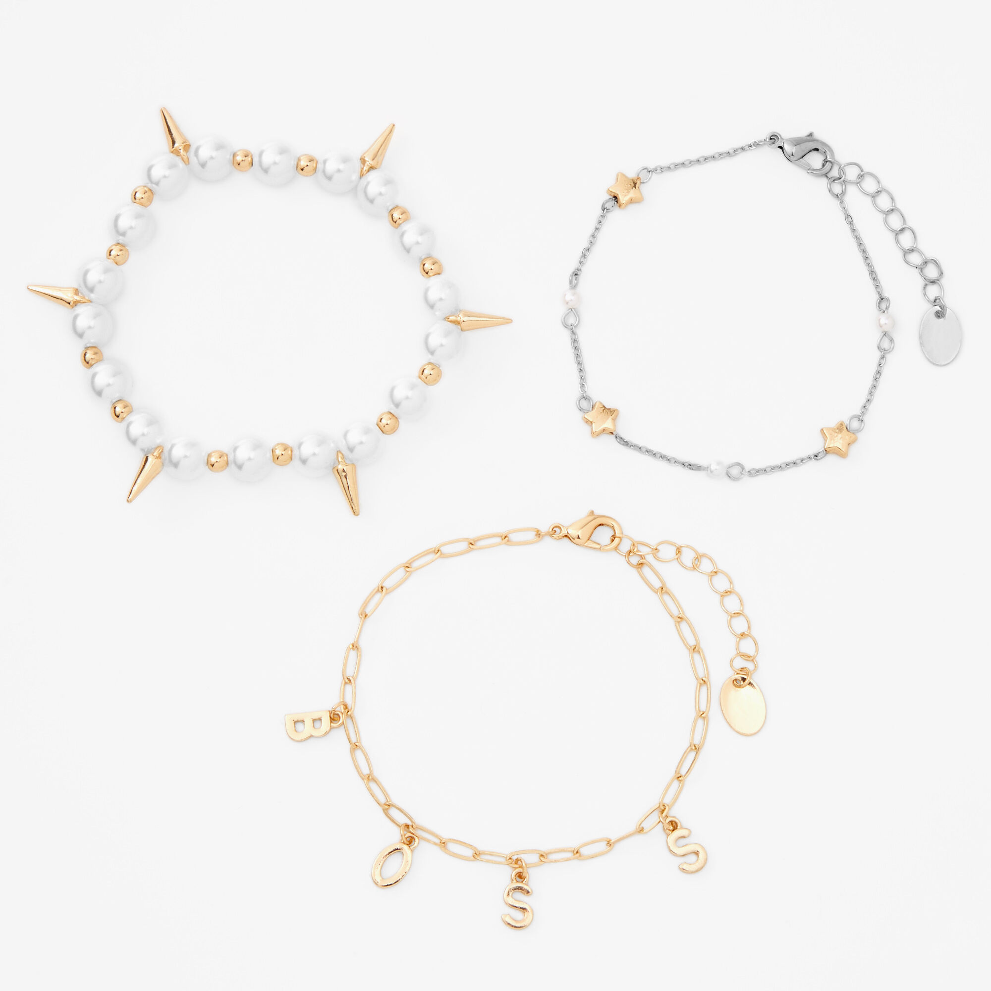 Gold & Pearl Boss Bracelets - 3 Pack,