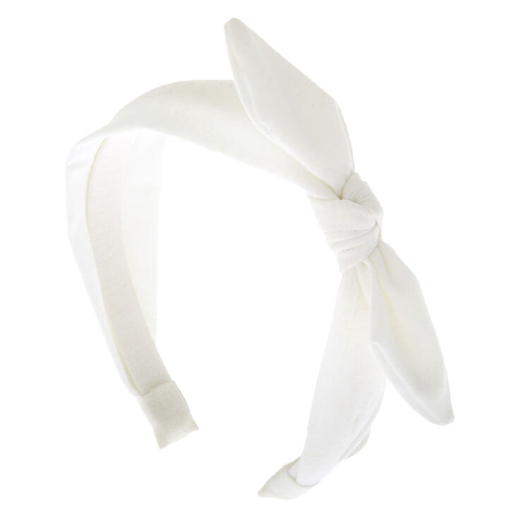 White Solid Knotted Bow Headband,
