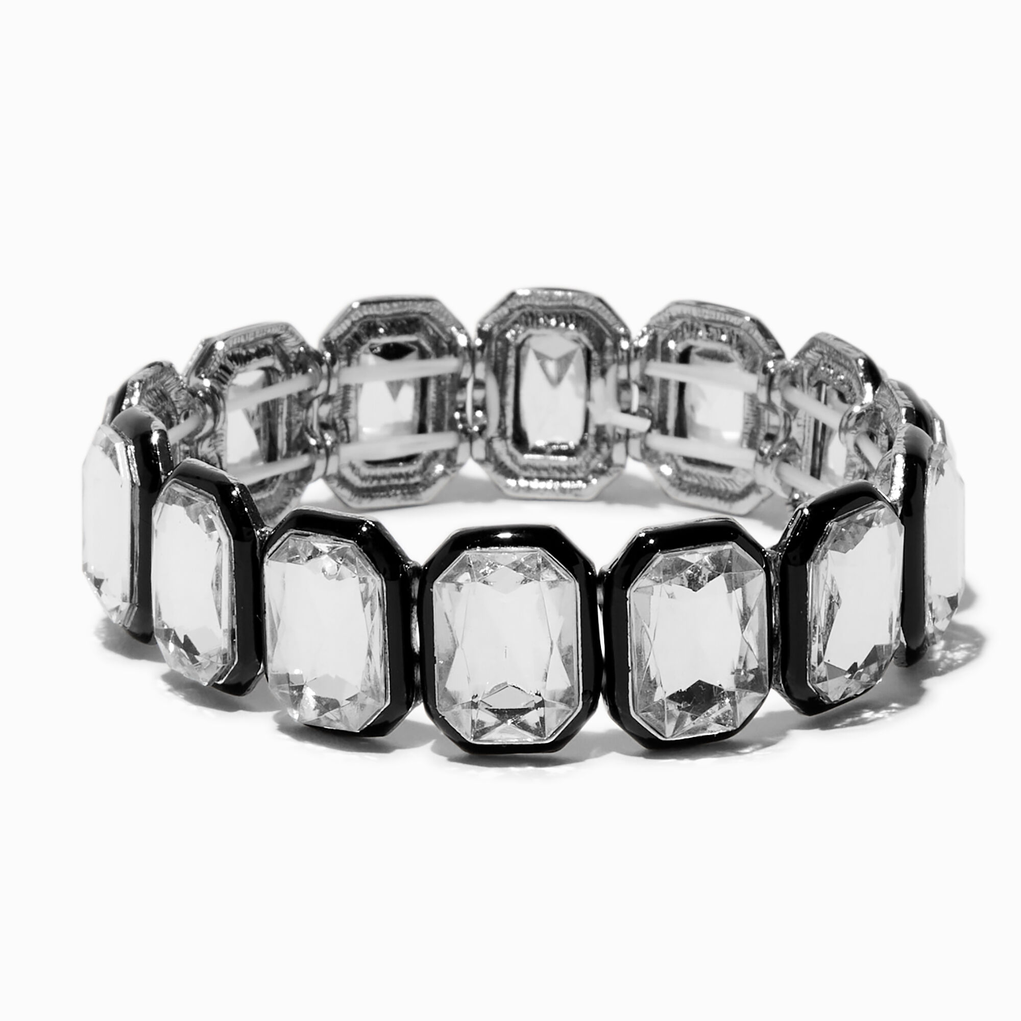 View Claires Enamel Crystal Gemstone Stretch Bracelet Black information