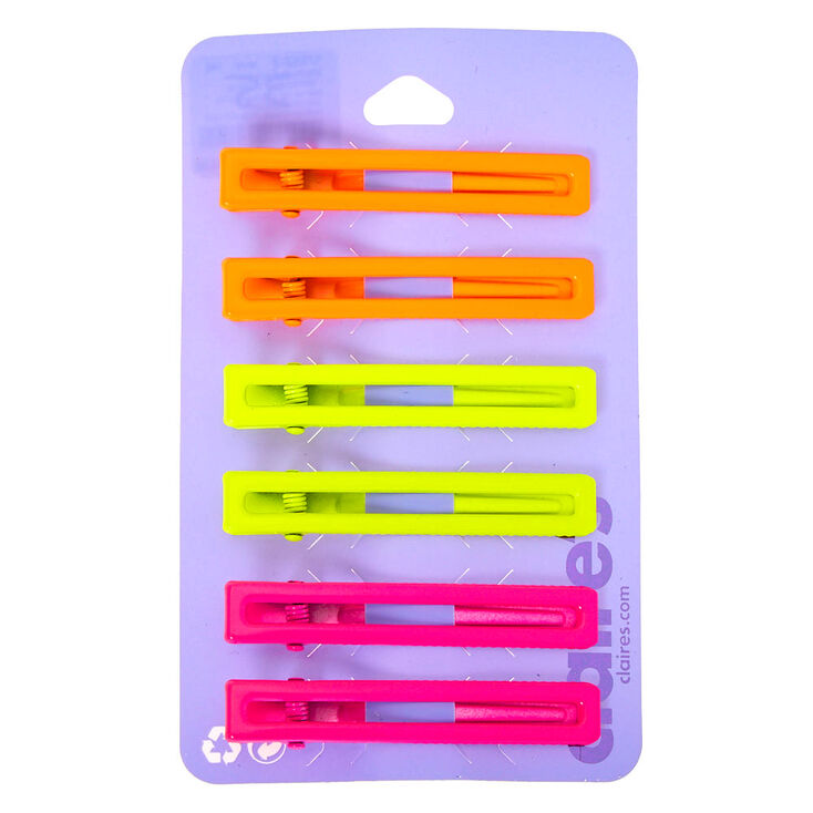 Rectangle Matte Neon Hair Clips - 6 Pack,