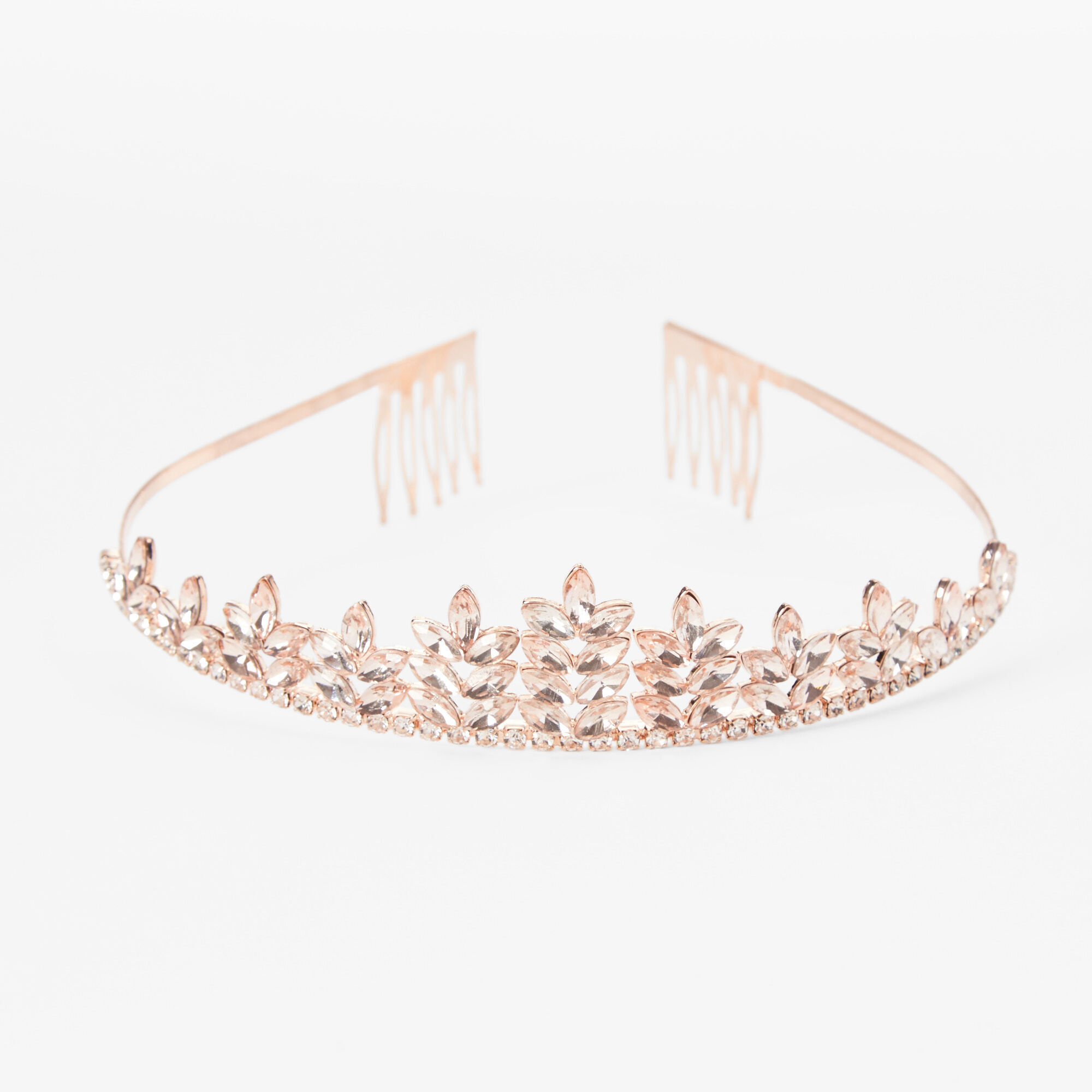 Rose Gold Rhinestone Leaf Tiara,