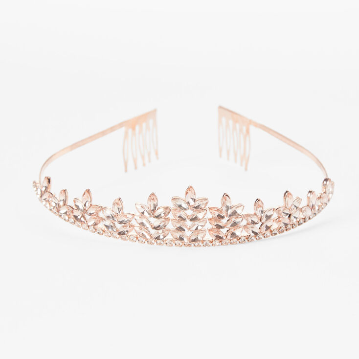 Rose Gold Rhinestone Leaf Tiara,