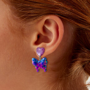 Purple Puffy Butterfly &amp; Heart Drop Earrings,