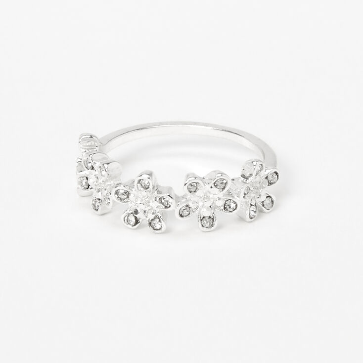 Silver Embellished Flower Ring,