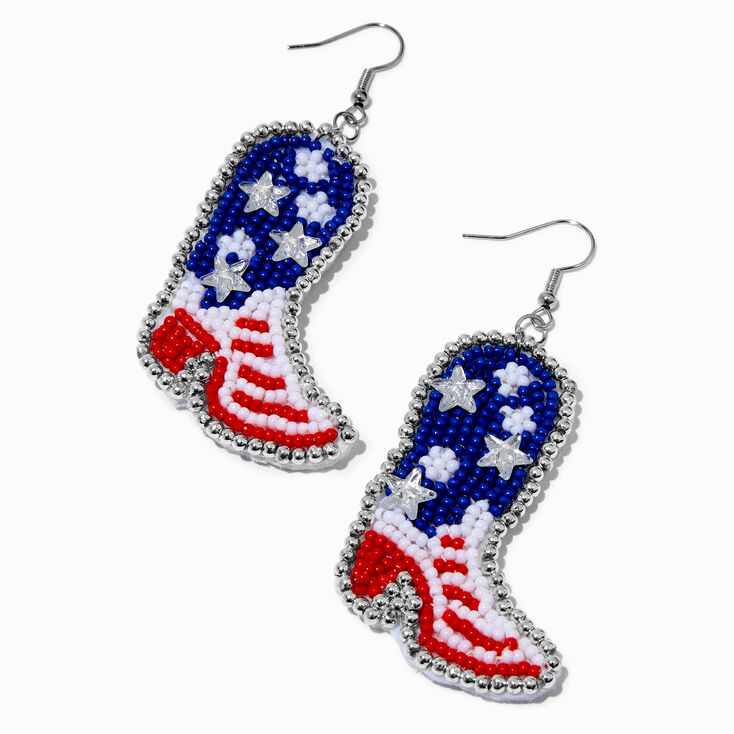 American Flag Beaded Cowboy Boot Drop Earrings