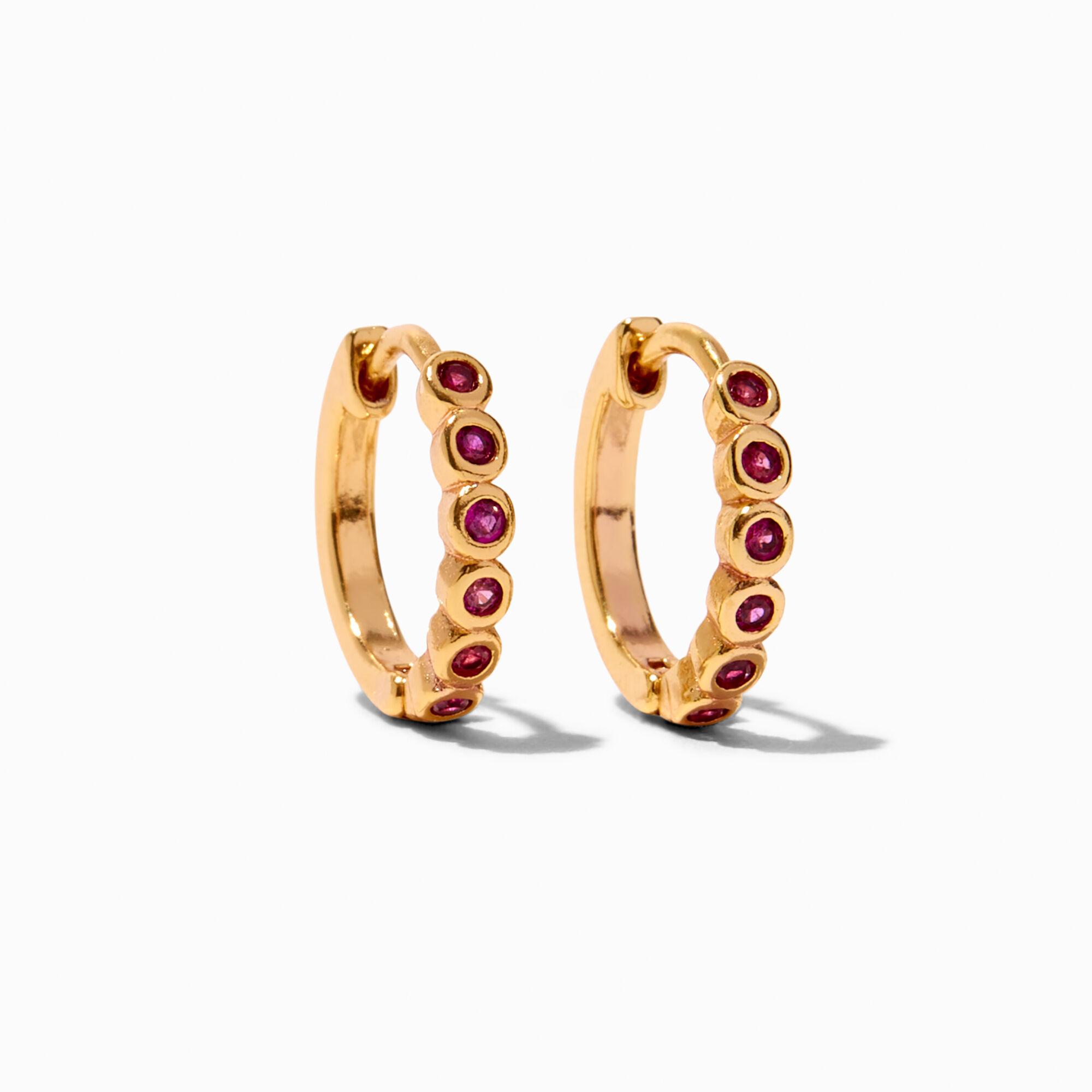18k Yellow Gold Plated Cubic Zirconia 8MM Fuchsia Bubble Huggie Hoop Earrings