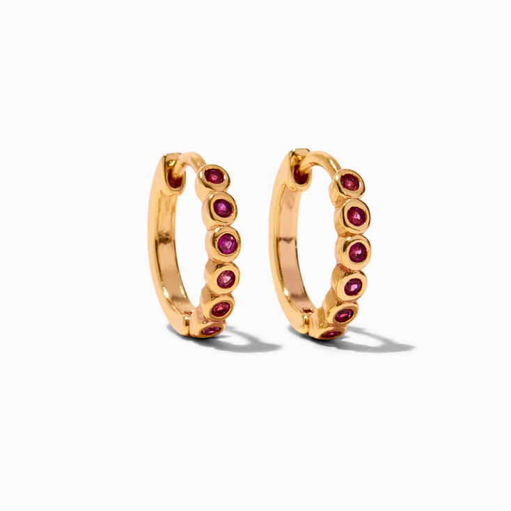 18k Yellow Gold Plated Cubic Zirconia 8MM Fuchsia Bubble Huggie Hoop Earrings