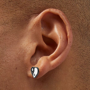 Yin Yang Heart Silver-tone Stud Earrings,