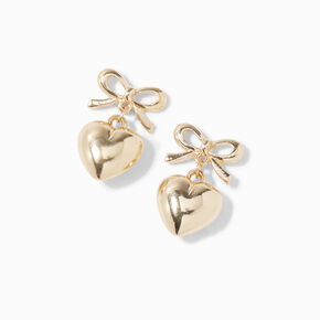 Gold-tone Bow &amp; Heart 0.5&quot; Drop Earrings ,