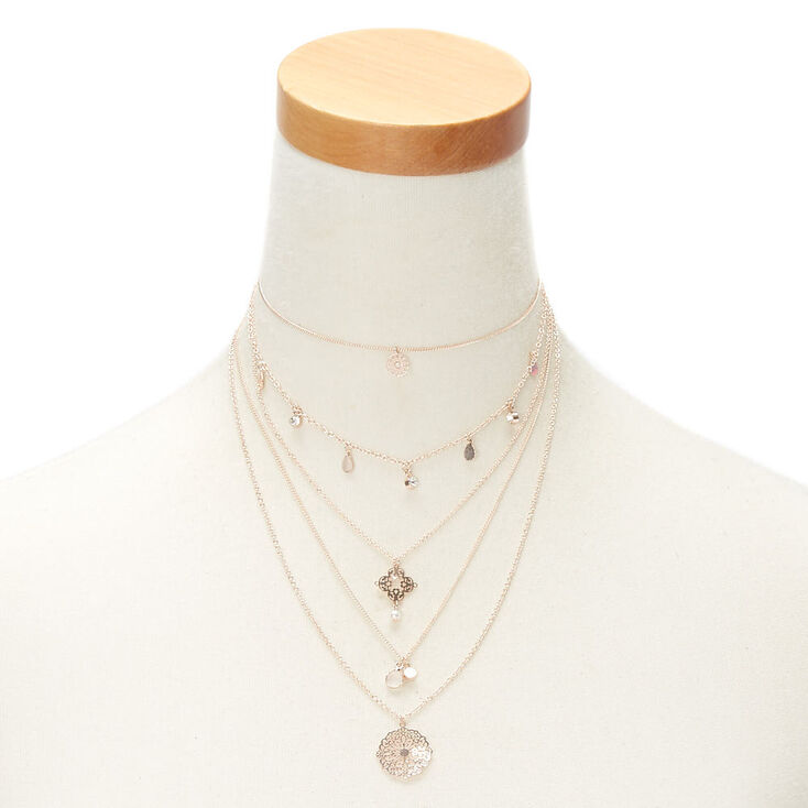 Claire's Collier ras-de-cou multi-rangs à motif en filigrane couleur doré rose