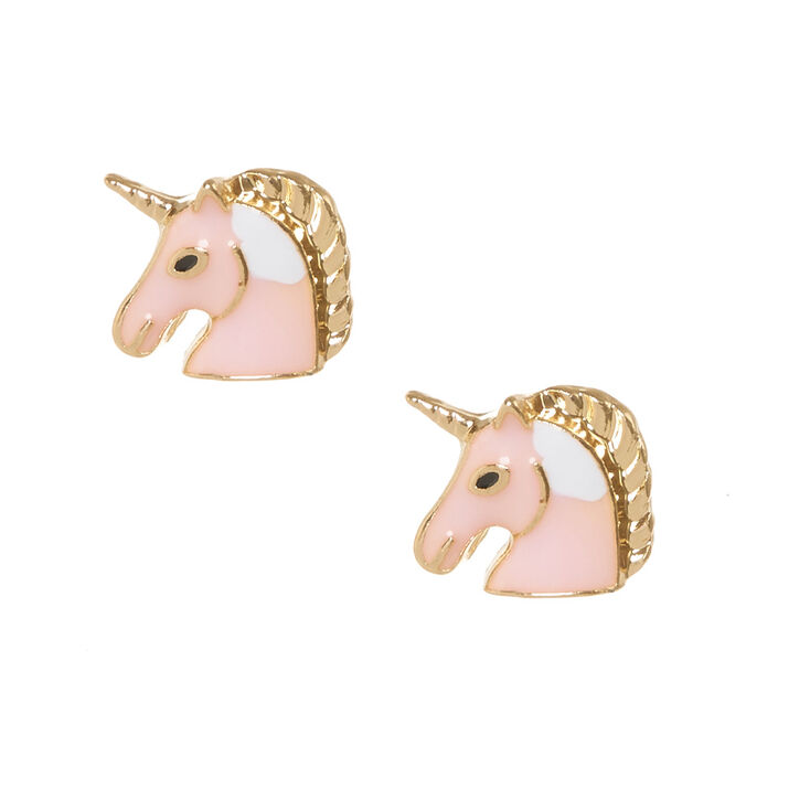 Gold Unicorn Stud Earrings - Blush Pink,