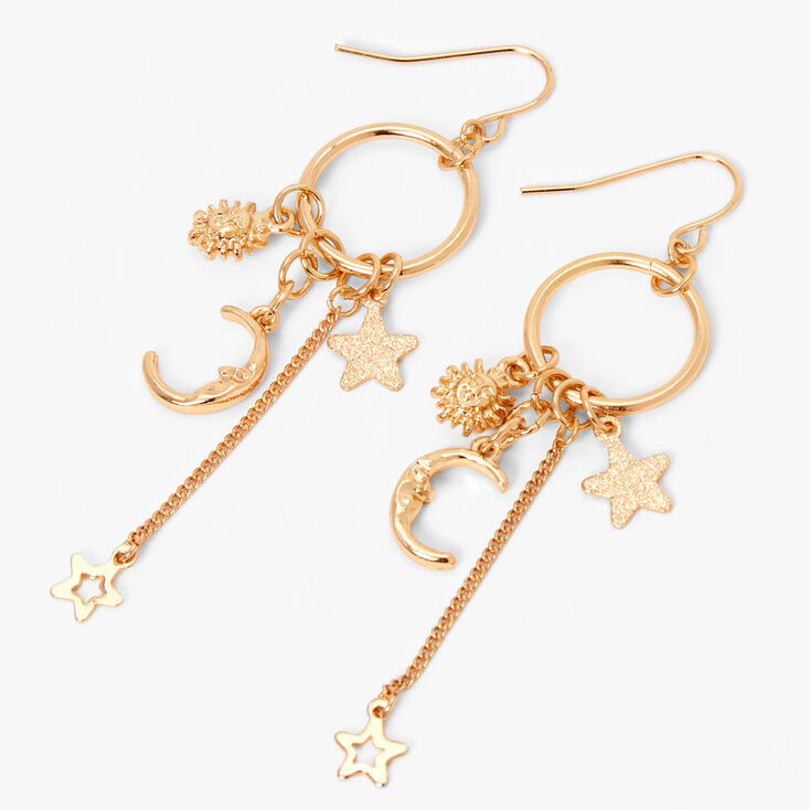Gold Celestial Icons 3&quot; Drop Earrings,