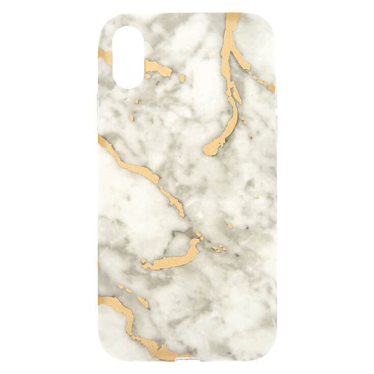 Claire's Coque de portable blanche effet marbré et couleur doré - Compatible avec iPhone XR