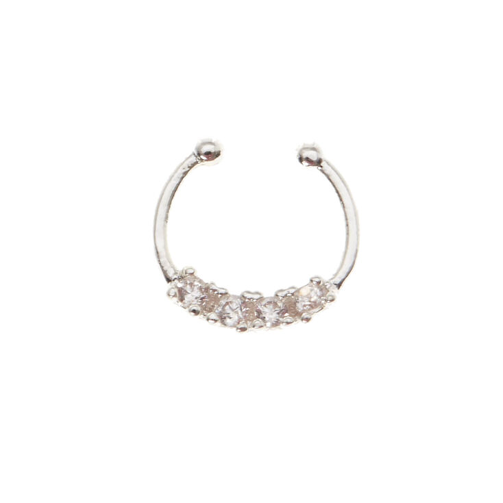 Silver Crystal Faux Hoop Nose Ring Claire S Us