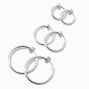 Silver Graduated Clip On Hoop Earrings - 3 Pack,