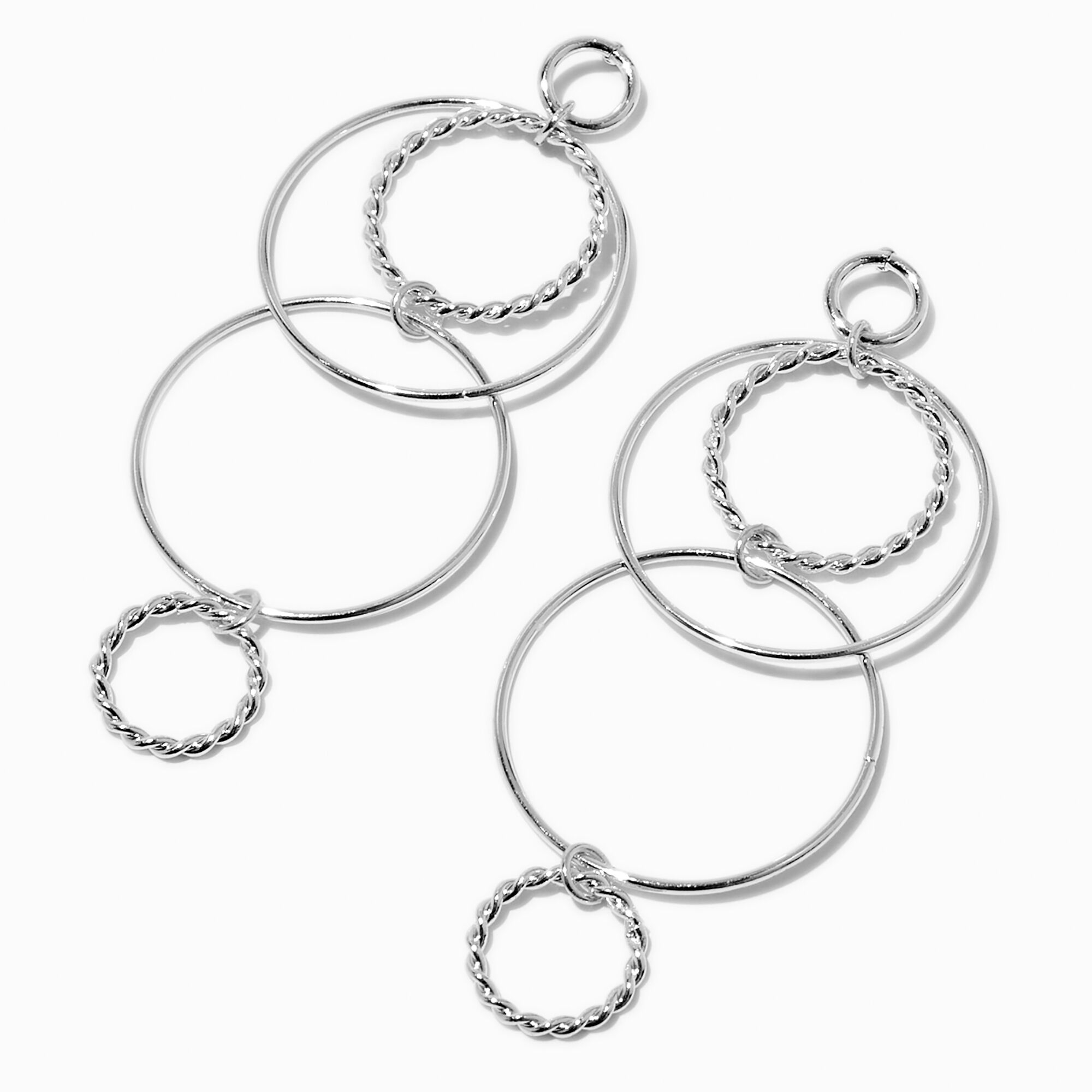 View Claires Tone Intertwined Rings 3 Drop Earrings Silver information