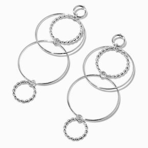 Silver-tone Intertwined Rings 3&quot; Drop Earrings,