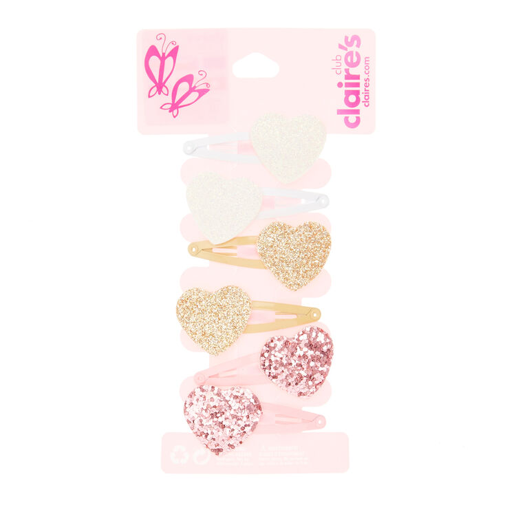 Lot de 6&nbsp;barrettes clic clac paillet&eacute;es motif c&oelig;ur du Claire&#39;s&nbsp;Club,