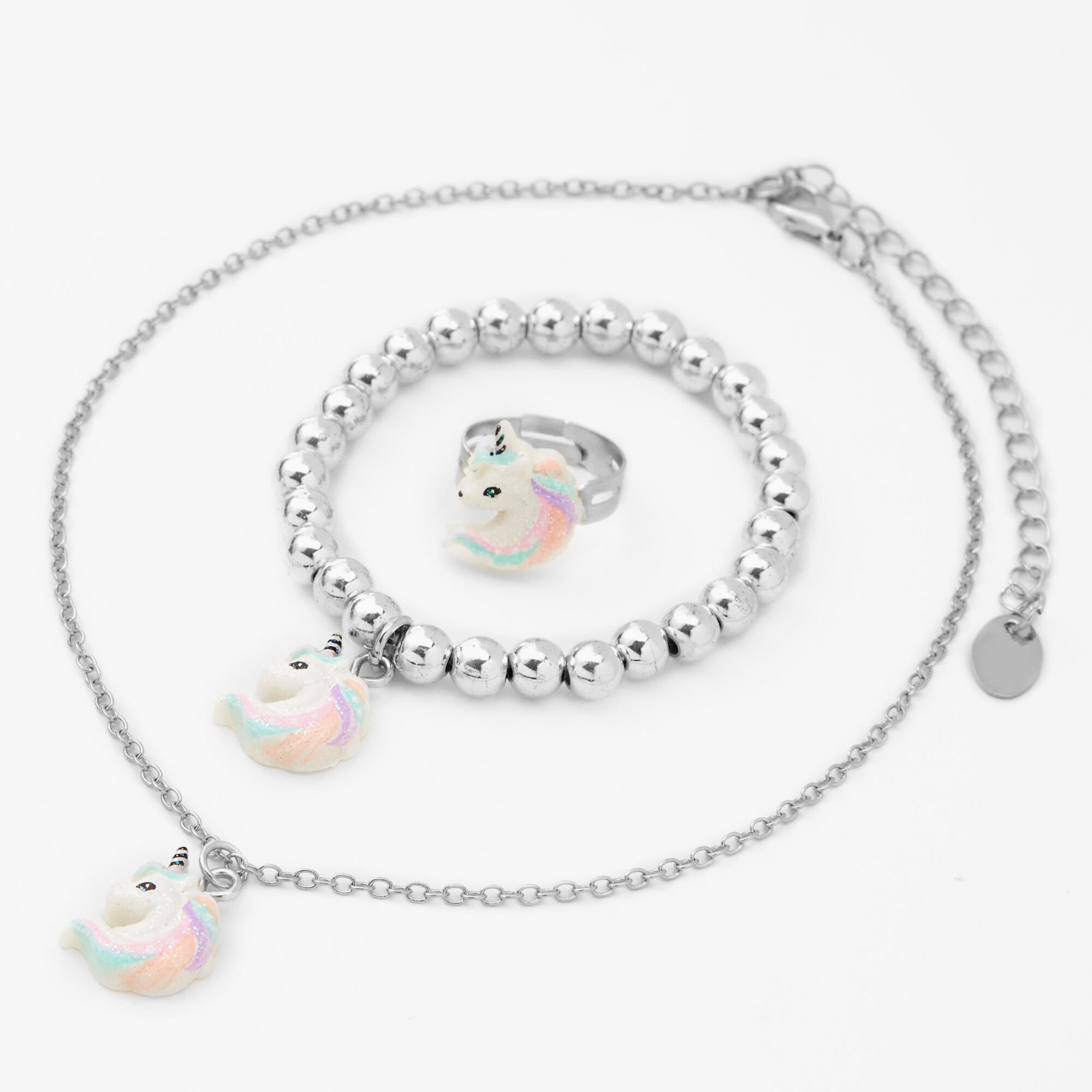 Claire's Parure de bijoux couleur argentée licorne à paillettes Claire's Club (lot de 3)
