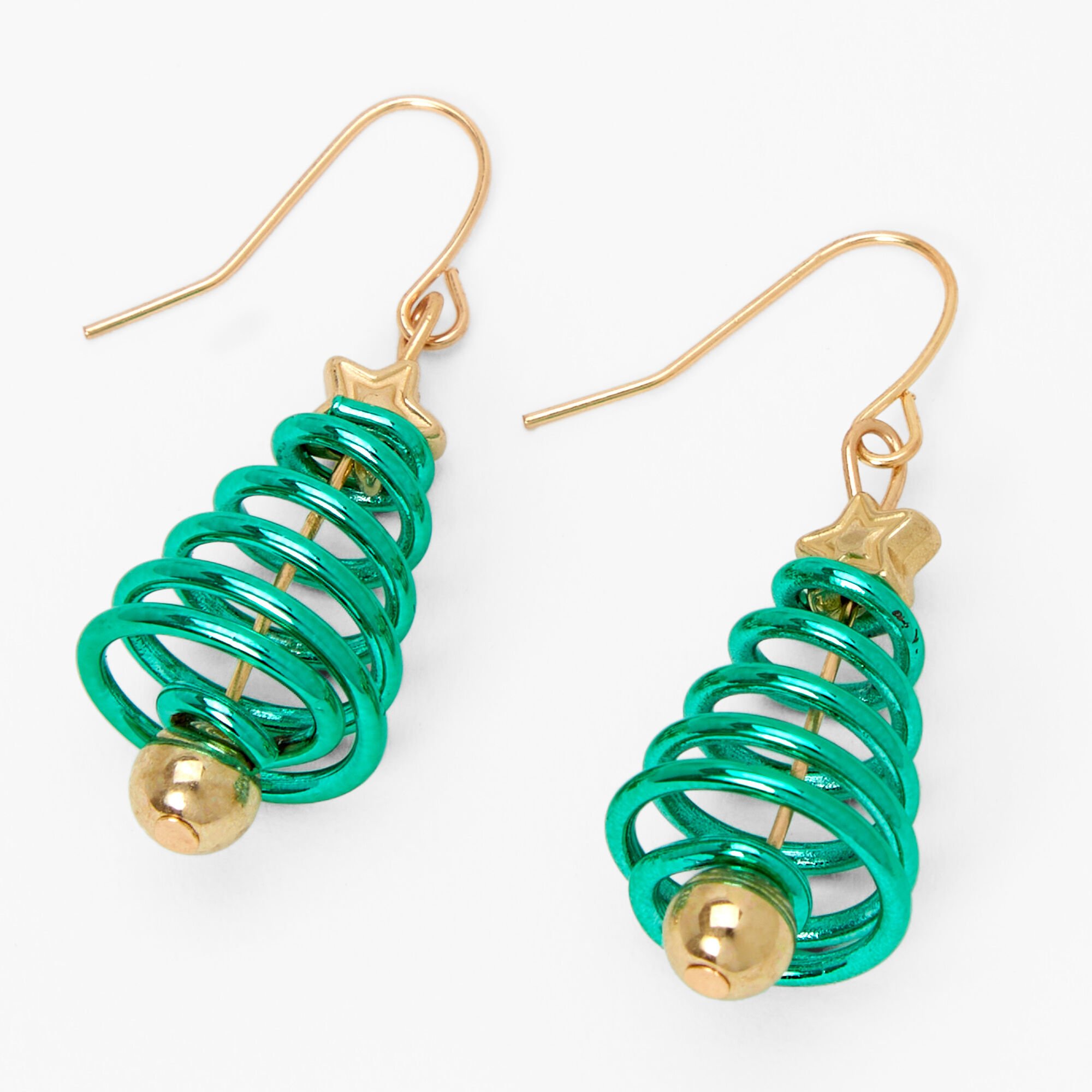 Christmas Gold 1 Spiral Tree Drop Earrings