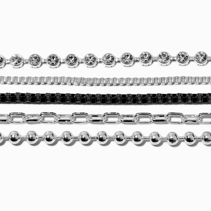 Silver-tone &amp; Black Chain Bracelets - 5 Pack ,