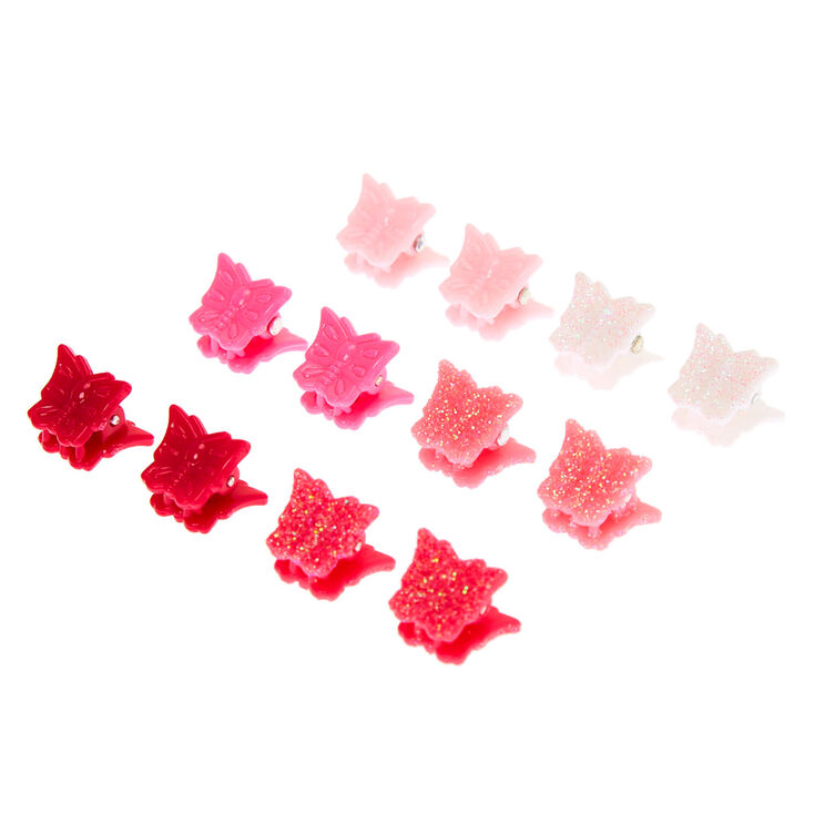 Pink Glitter Butterfly Mini Hair Claws - 12 Pack,
