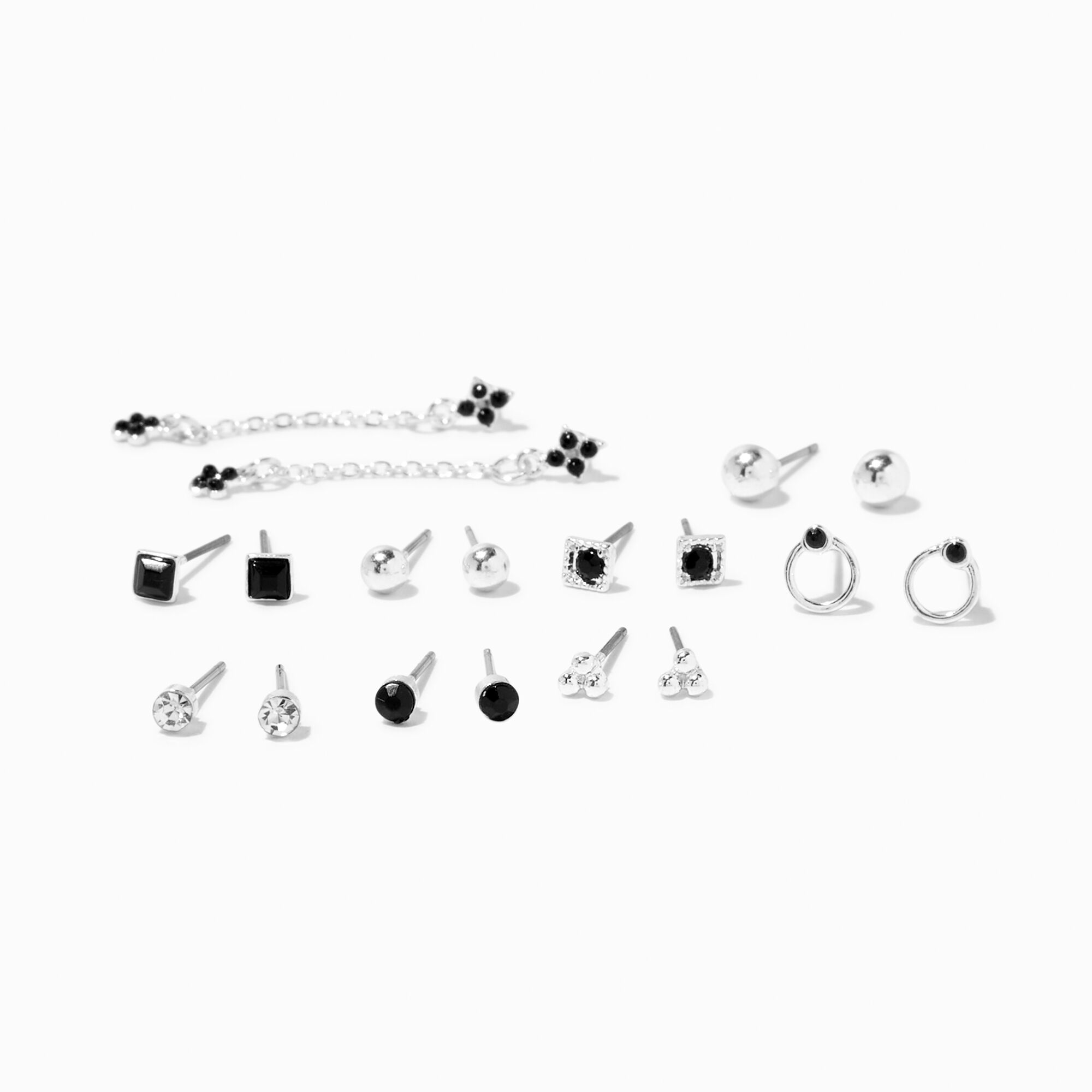 View Claires Enamel Silver Stud Earrings 9 Pack Black information