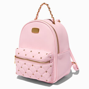 Rhinestone-Studded Blush Pink Quilted Small Backpack,