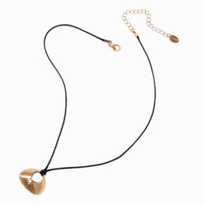 Gold-tone Textured Bean Corded Pendant Necklace,