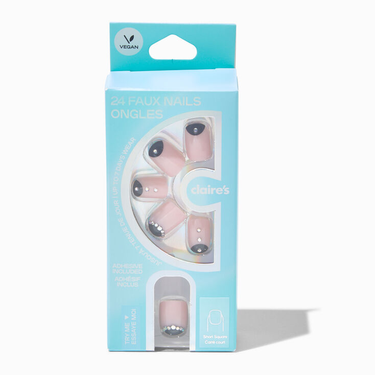 Black &amp; Nude Bling Short Square Vegan Faux Nail Set - 24 Pack,