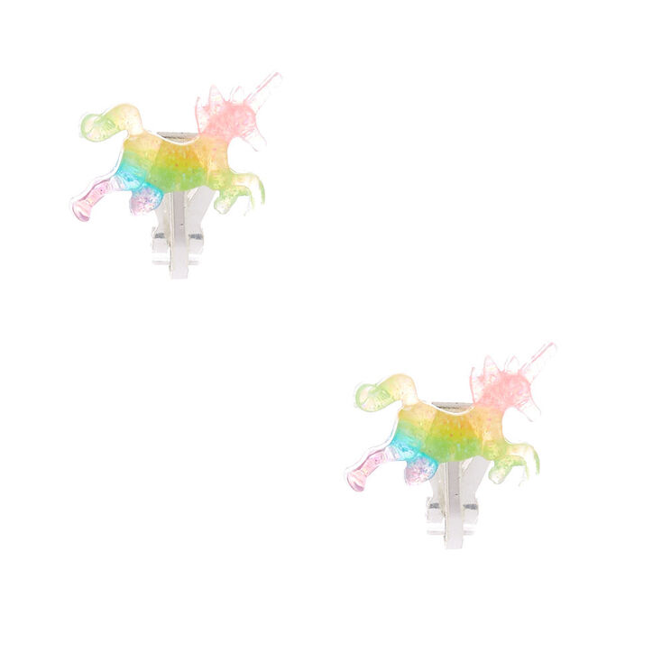 Rainbow Glitter Unicorn Clip On Earrings Claire S