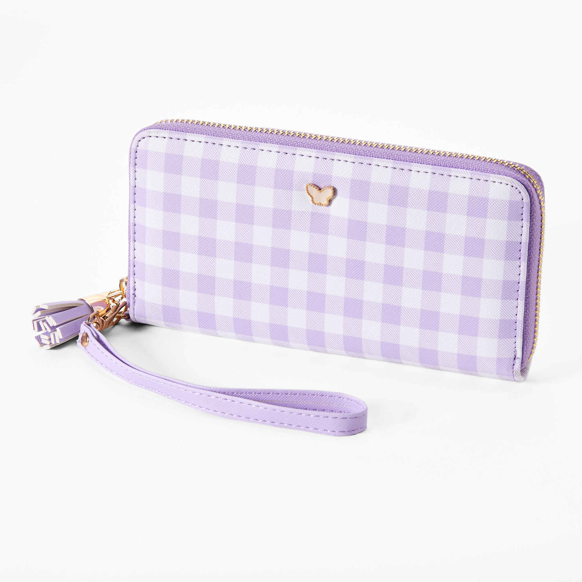 View Claires Lavender Gingham Butterfly Wristlet information