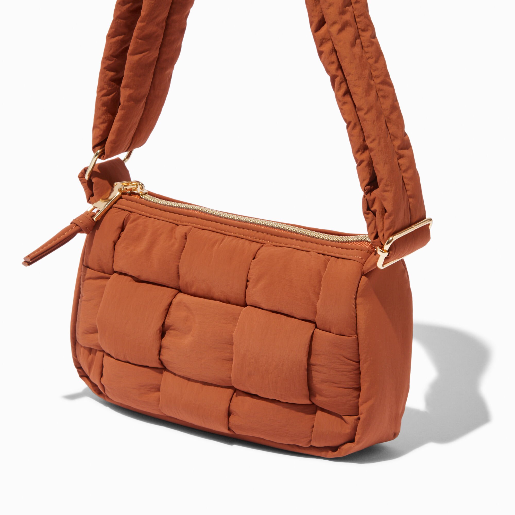 Brown Woven Puffy Crossbody Bag,