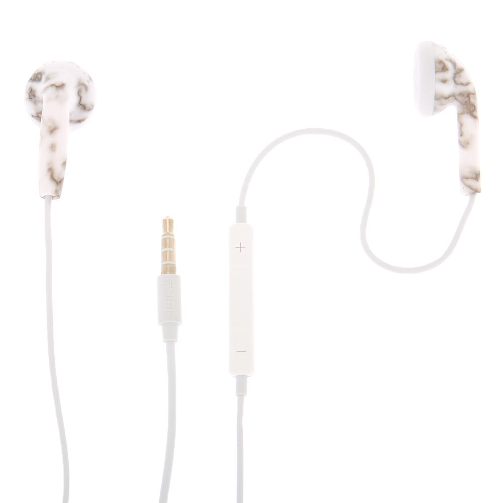 Écouteurs blancs effet marbré avec microphone,