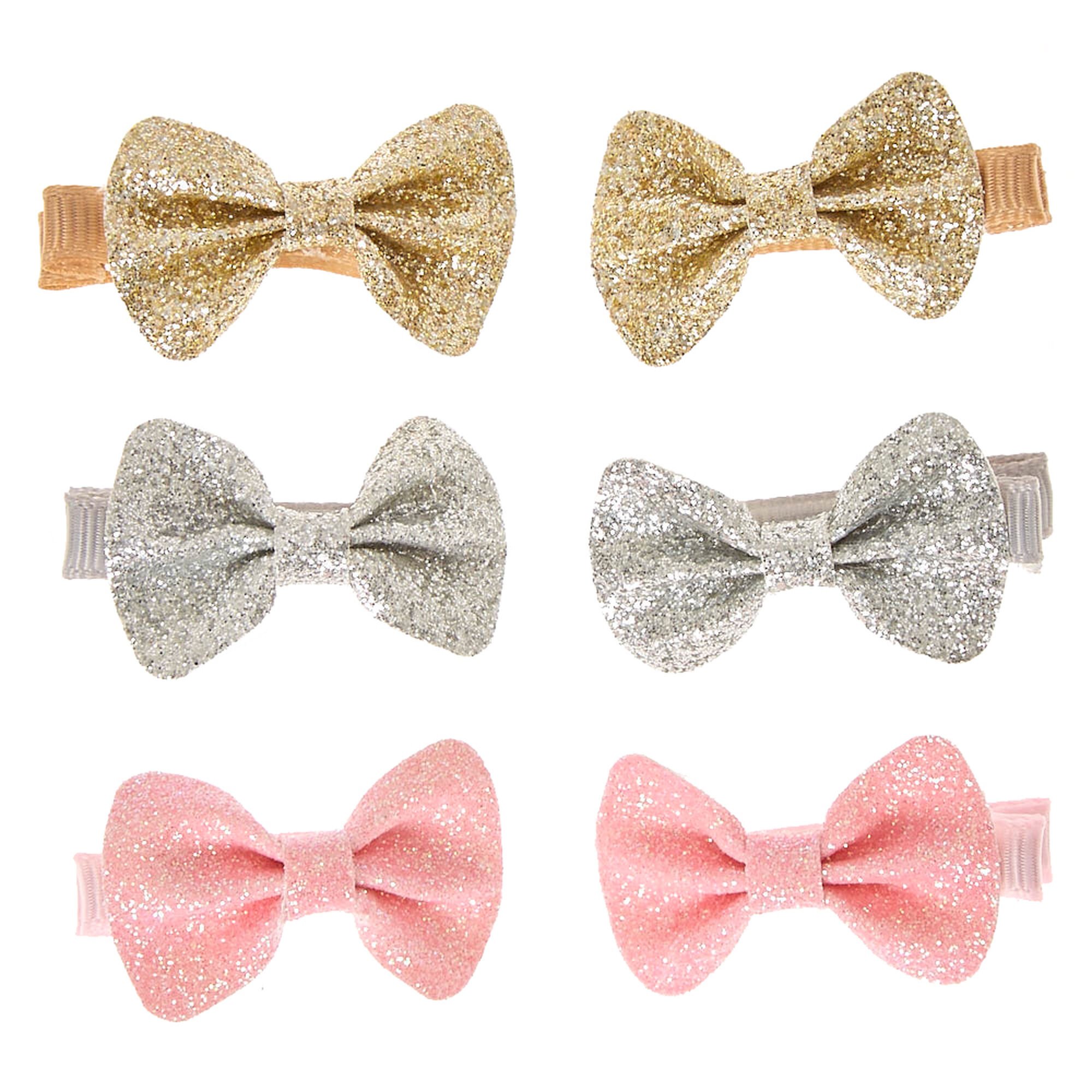 View Claires Club Glitter Bows Hair Clips 6 Pack Pink information