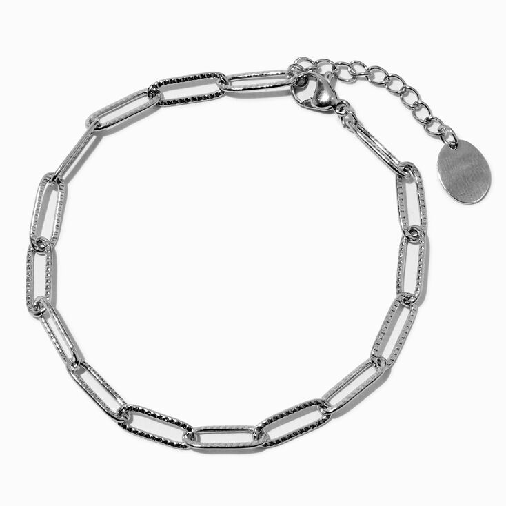 Silver-tone Stainless Steel Textured Paperclip Chain Bracelet