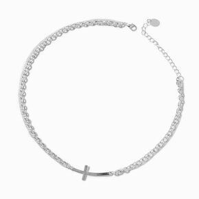 Silver-tone Twisted Cable Cross Necklace,