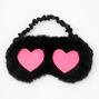 Pink Hearts Furry Sleeping Mask - Black,