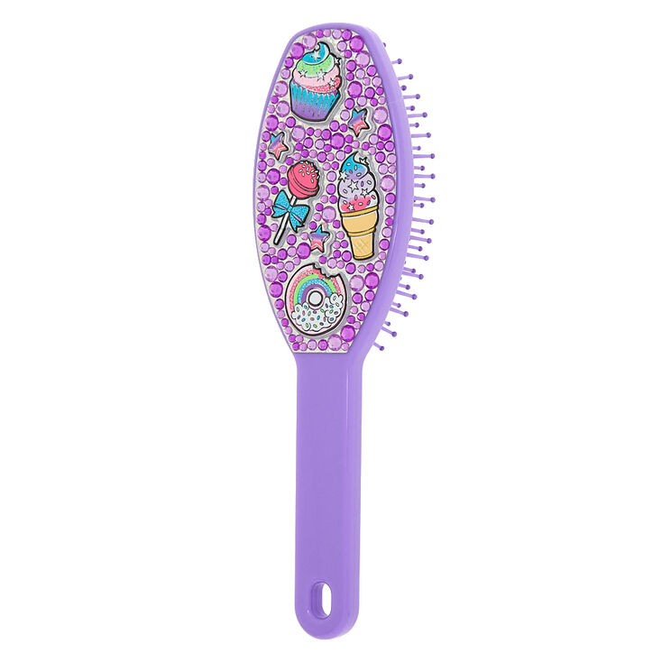 Claire&#39;s Club Sweets Bling Mini Paddle Hair Brush - Purple,