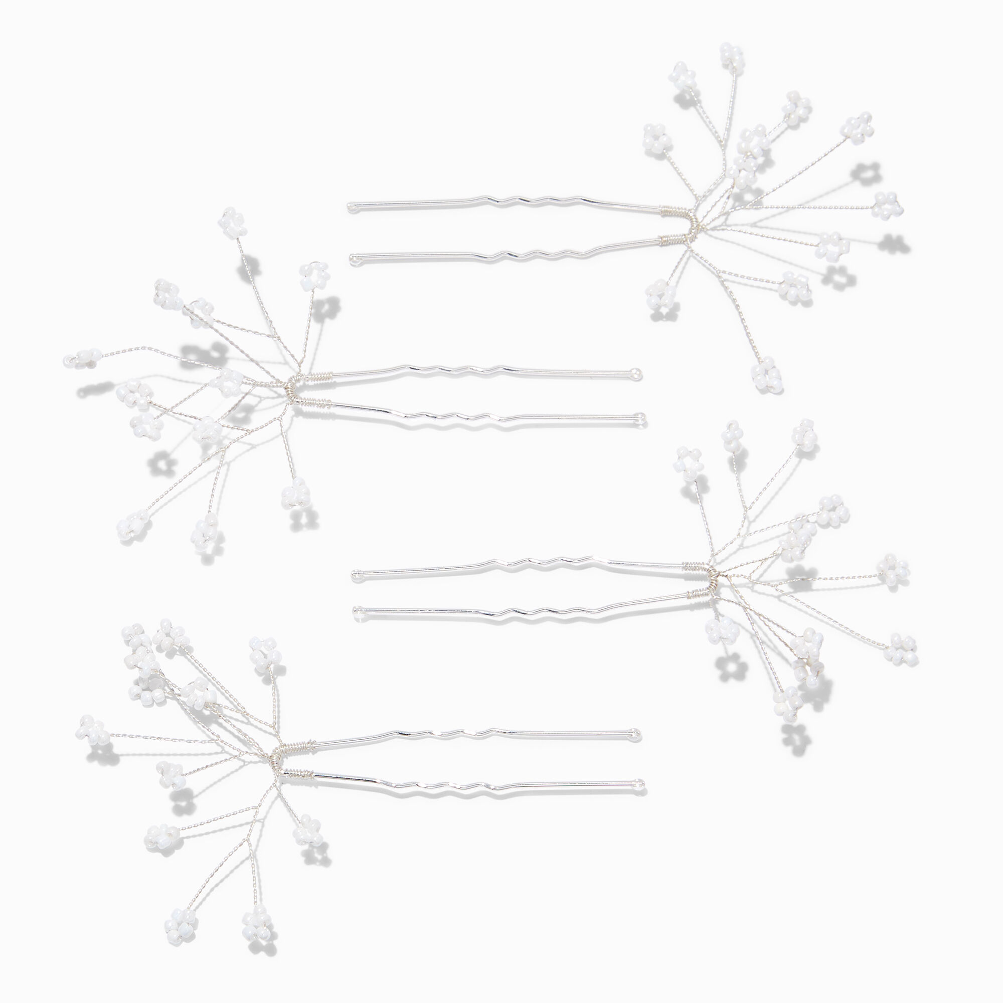View Claires Cherry Blossom Pearl Hair Pins 4 Pack Silver information