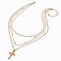Gold-tone Cross Pendant Multi-Strand Necklace ,