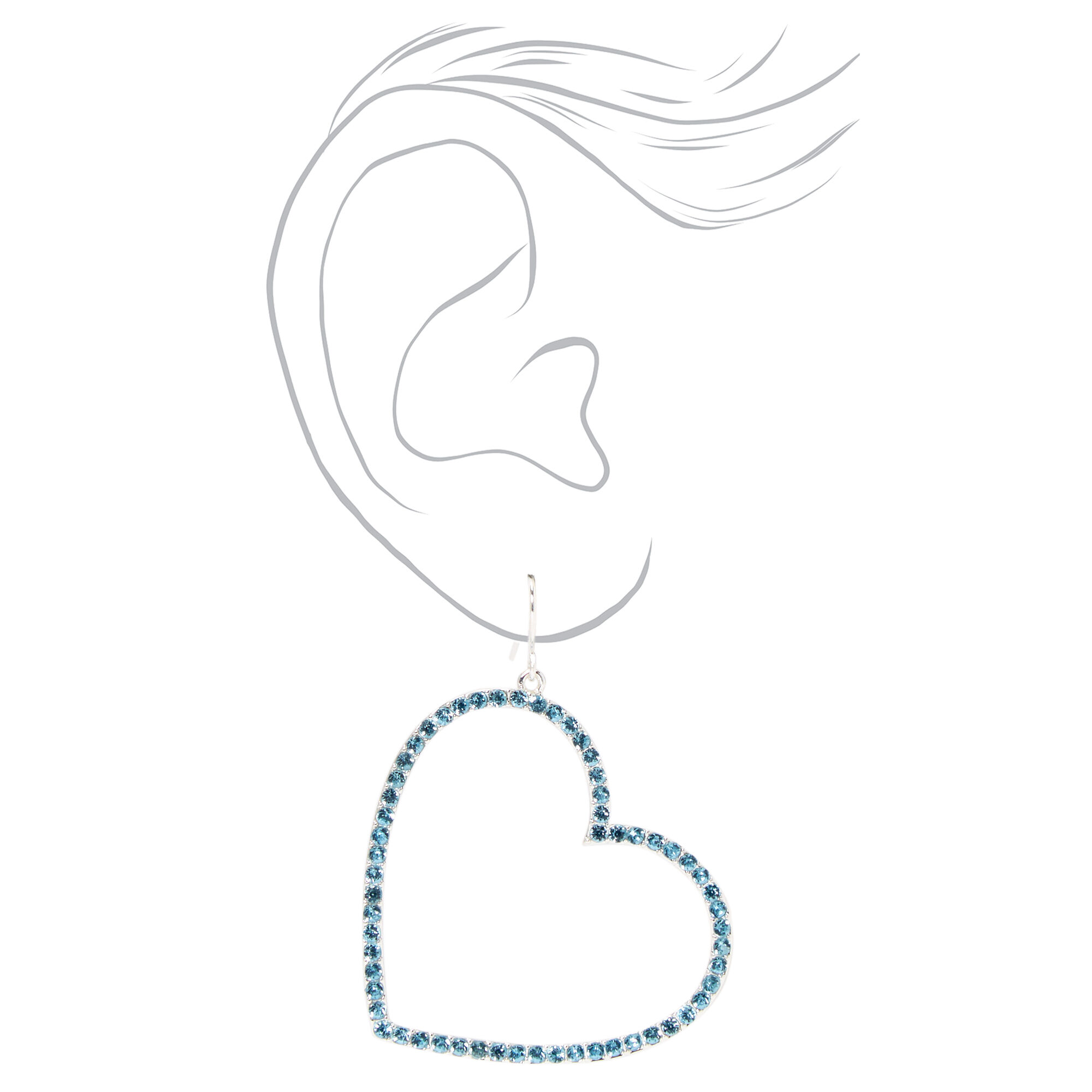 Pendantes cœur ajouré avec strass 5 cm couleur argentée - Bleu,