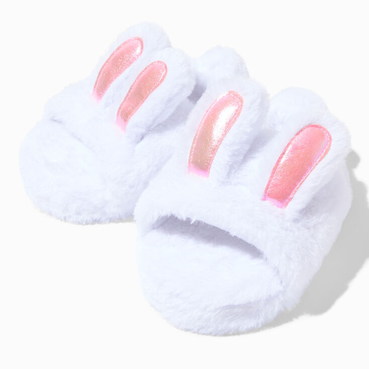 White Bunny Plush Youth Slippers - S/M,