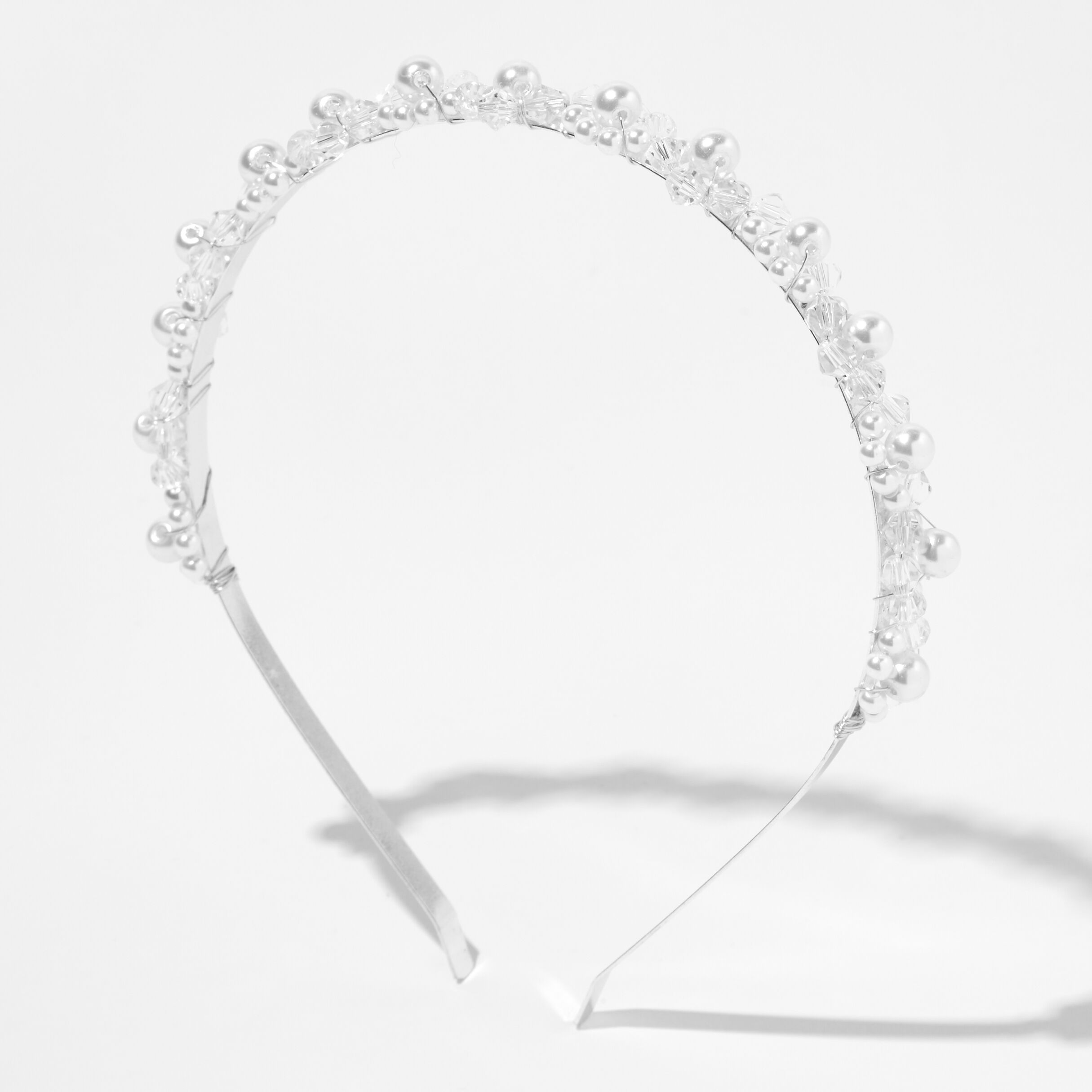 Silver Pearl Cluster Beaded Headband,